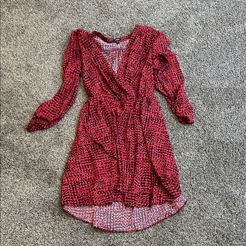 Express Red and Black Long Sleeve Dress